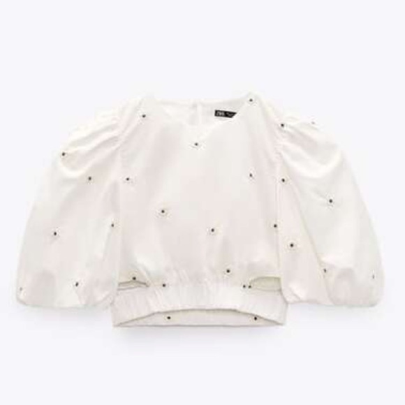Zara Embroidered Poplin Top With Balloon Sleeves REF. 2320/019 Size XS - Picture 4 of 16